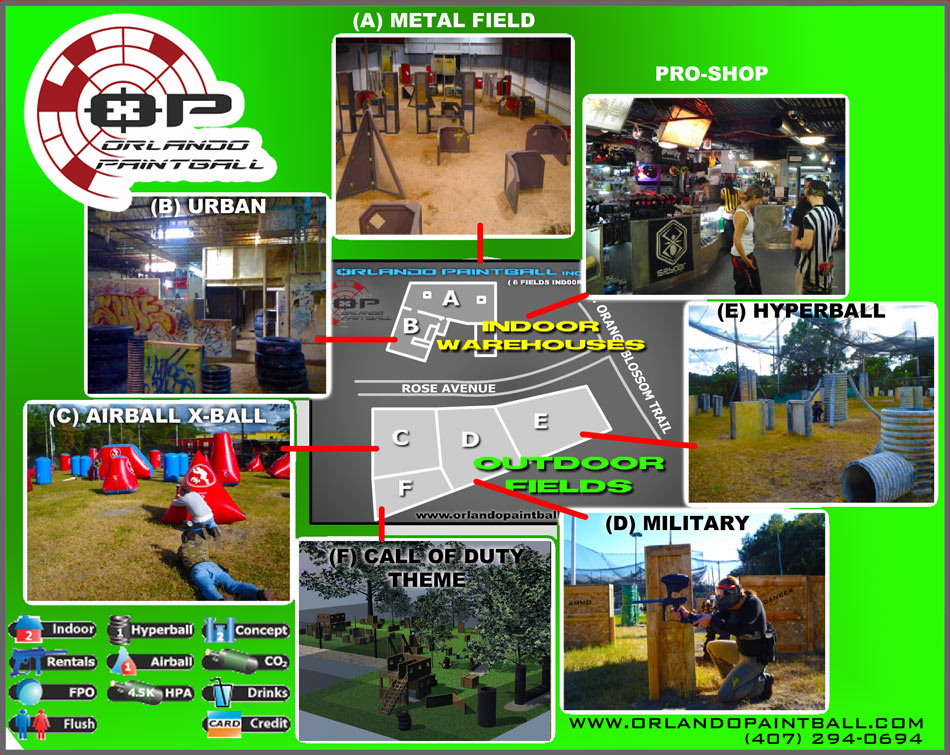 Eight INDOOR/OUTDOOR fields Orlando Paintball